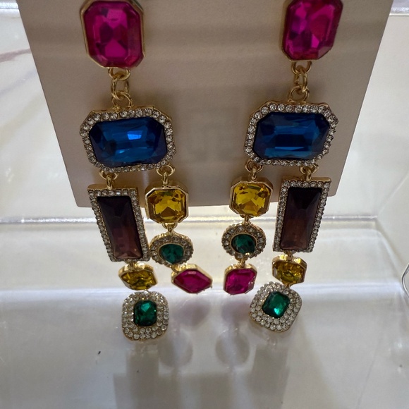 Statement Multicolor Gemstone Drop Earrings - Picture 1 of 3